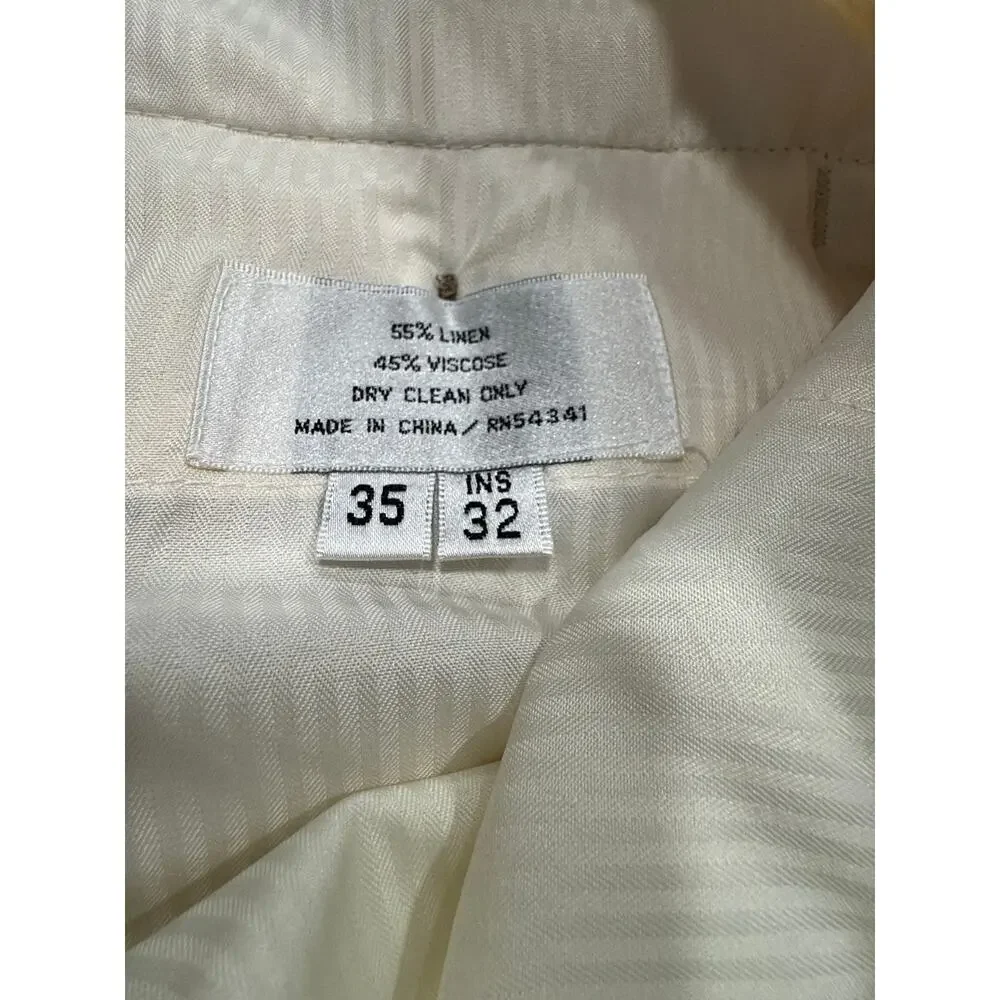 Louis Raphael Men's Tailored Linen Blend Dress‎ Pants 35 W x 32 Inseam Beige